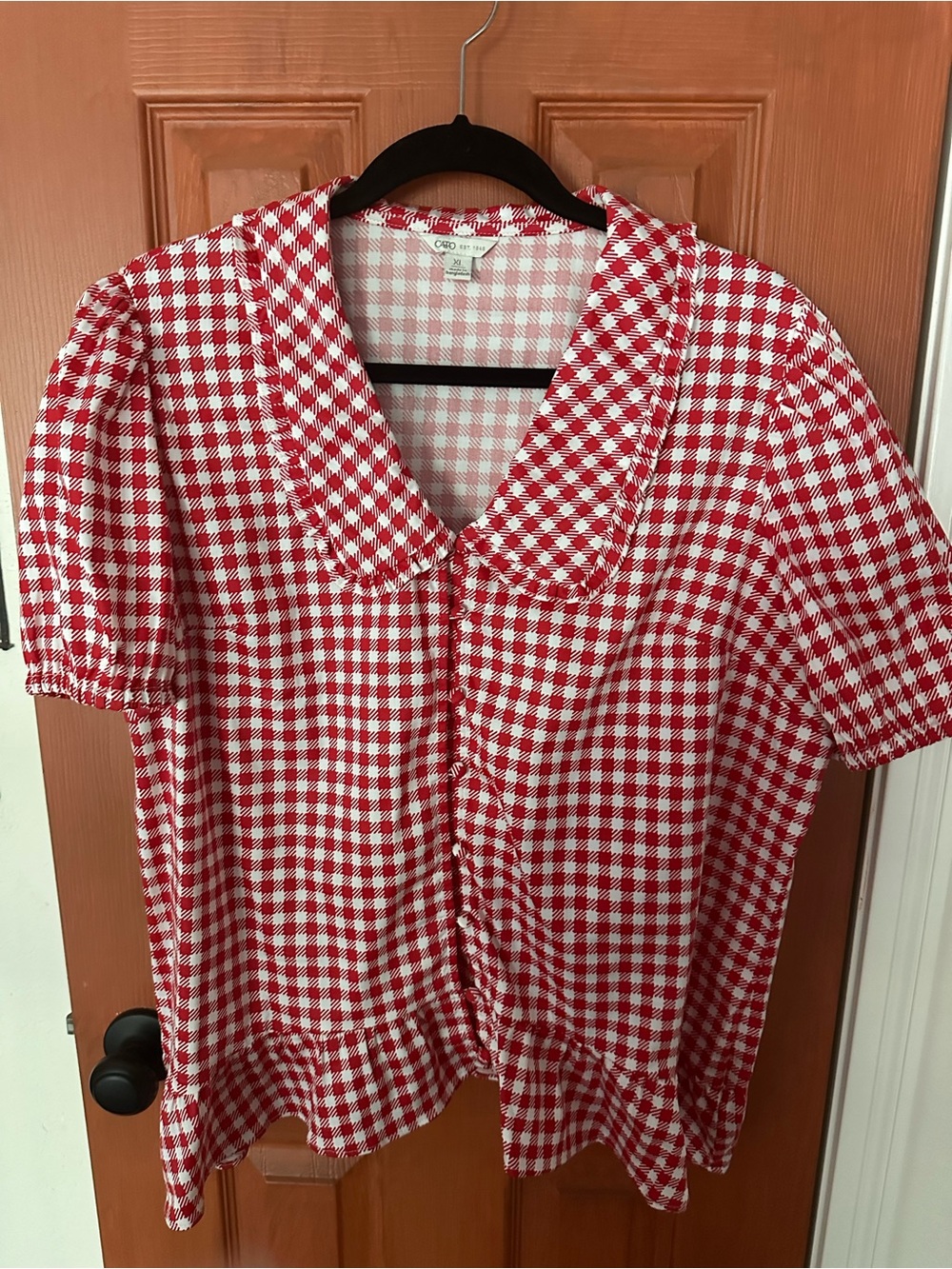 Cato women’s Red and White Gingham Short-Sleeve Blouse